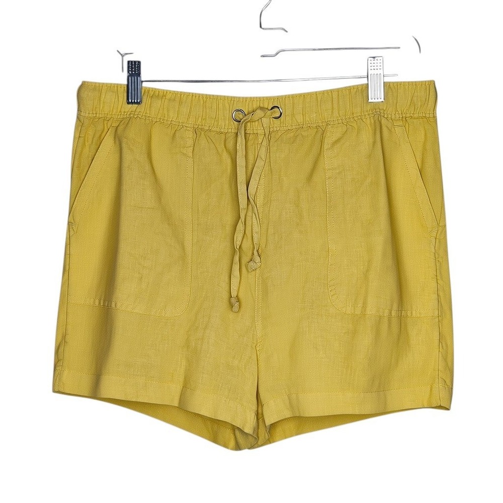 C&C California Womens Yellow 100% Linen Drawstring Elastic Waist Shorts Large
